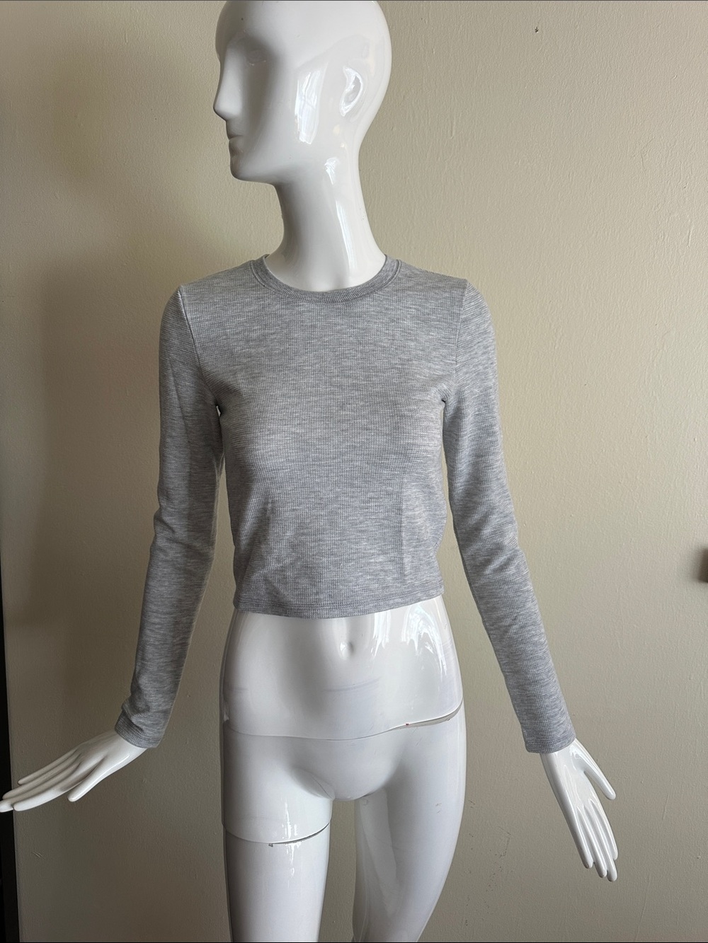 Aritzia Heather Light Gray Long Sleeve Crewneck Crop Top